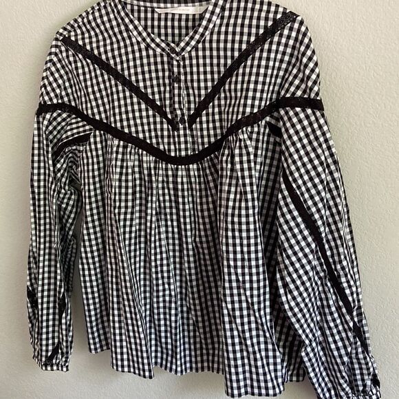 Zara top shirt half button down lace and cotton new without tags - Picture 1 of 9